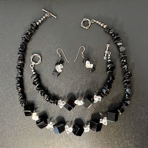 Handmade necklace, bracelet, earrings set with Swarovski crystals